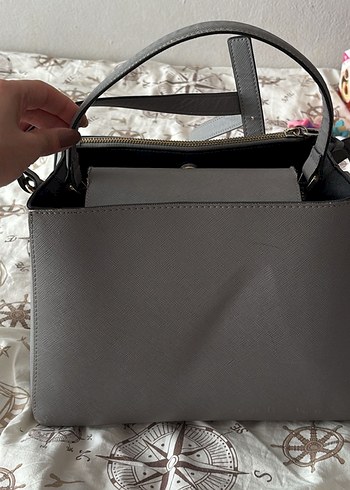 Zara Deri Fermuarlı Klasik Gri Kadın Çanta - Görsel 4