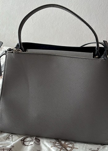 Zara Deri Fermuarlı Klasik Gri Kadın Çanta - Görsel 3