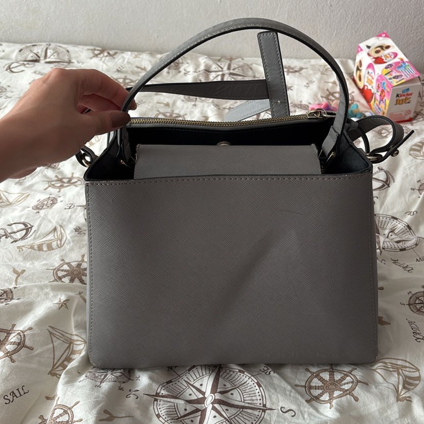 Zara Deri Fermuarlı Klasik Gri Kadın Çanta - Görsel 4