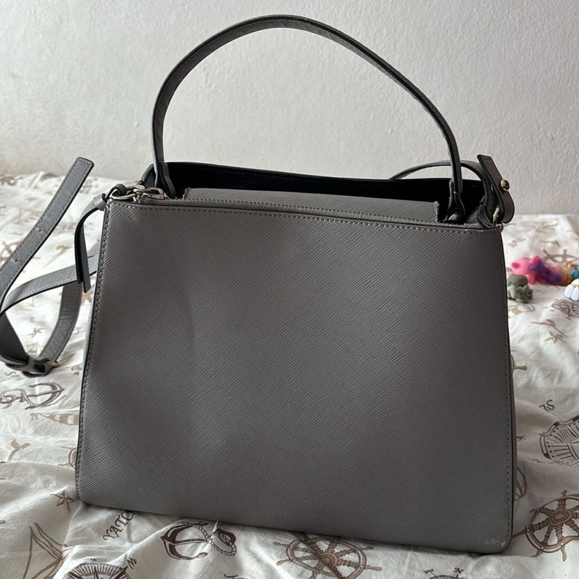 Zara Deri Fermuarlı Klasik Gri Kadın Çanta - Görsel 3