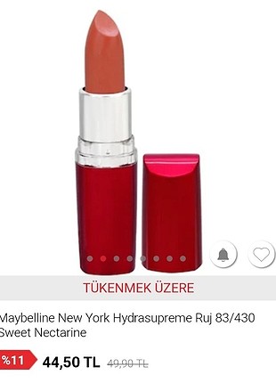 Beden turuncu Renk Maybelline New York Hydrasupreme Ruj 83/430 Sweet Nectarine