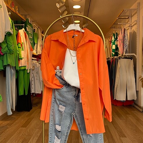 Turuncu Oversize Poplin Gömlek
