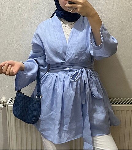 Mavi keten kimono