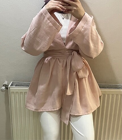Simli kumaş keten kimono