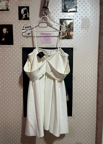 Beyaz Straplez Midi Mini Elbise Abiye - Görsel 2