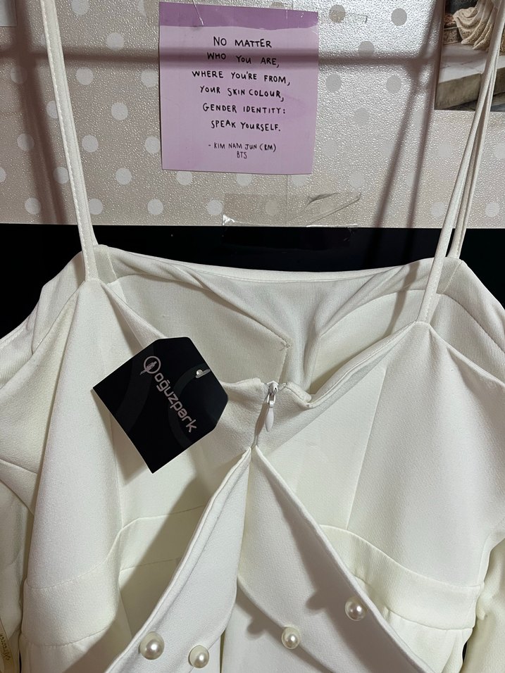 Beyaz Straplez Midi Mini Elbise Abiye - Görsel 3