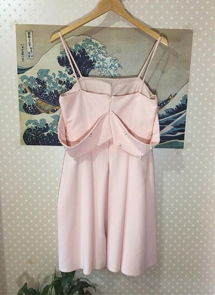 Pembe Nakışlı Askılı Midi Elbise - Görsel 2