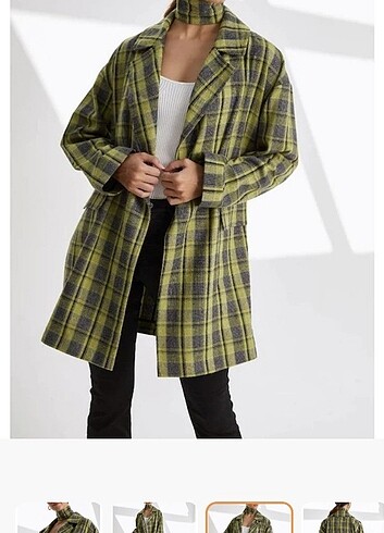 Chokerli Oversize ekoseli ceket - Görsel 5