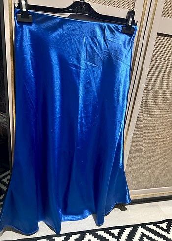 Mavi Saten Salaş Midi Etek - Görsel 4