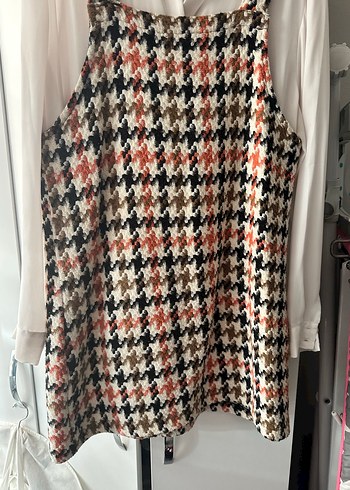 Kahverengi Kareli Midi Elbise - Görsel 8