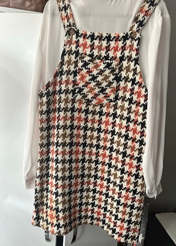 Kahverengi Kareli Midi Elbise - Görsel 6