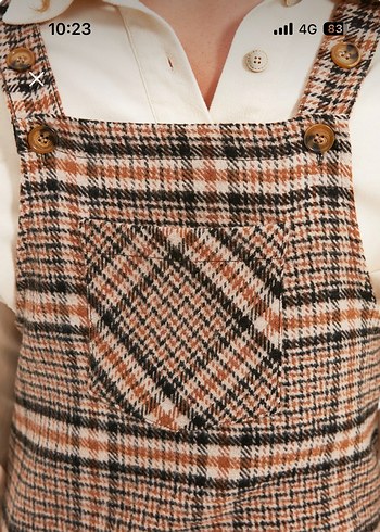 Kahverengi Kareli Midi Elbise - Görsel 4