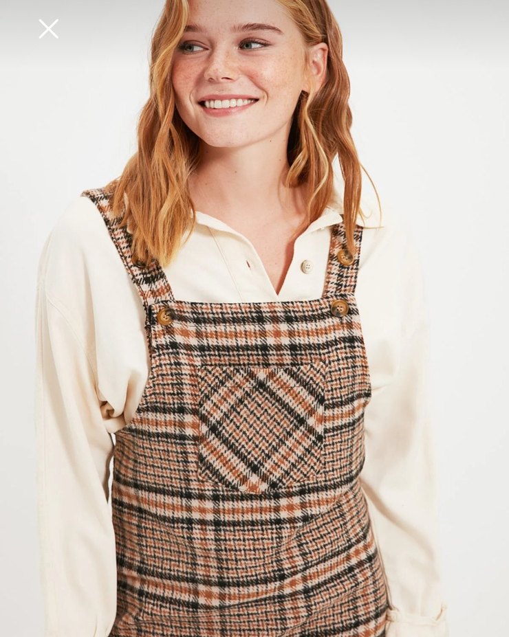 Kahverengi Kareli Midi Elbise - Görsel 3