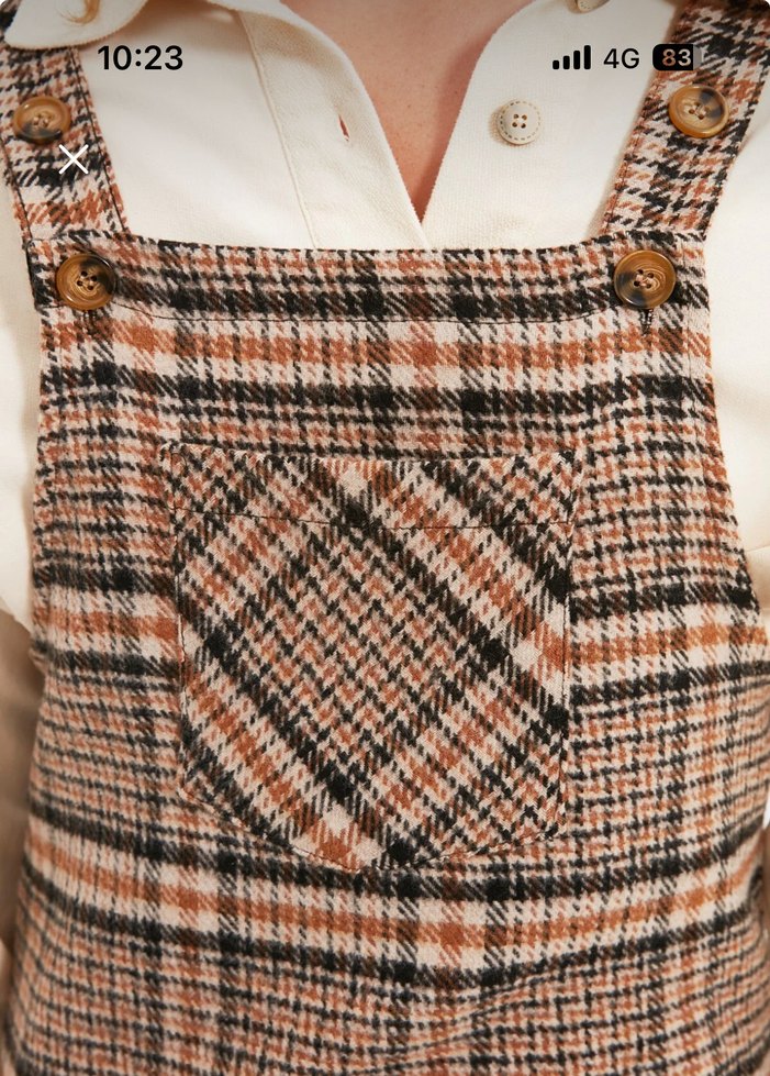 Kahverengi Kareli Midi Elbise - Görsel 4