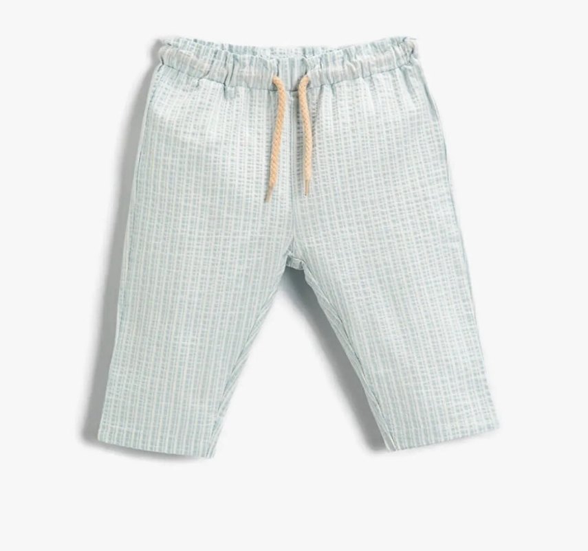 Beyaz Erkek Çocuk Pilili Pamuk Pantolon - Görsel 3