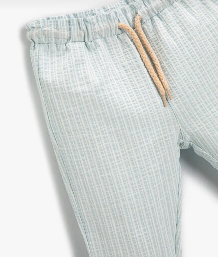 Beyaz Erkek Çocuk Pilili Pamuk Pantolon - Görsel 2