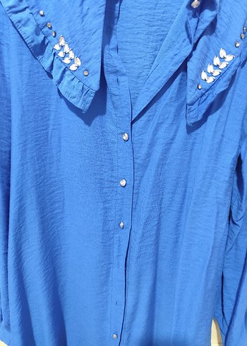 Mavi Düğmeli Kadın Gömlek.  Markanin ürünü - Görsel 5