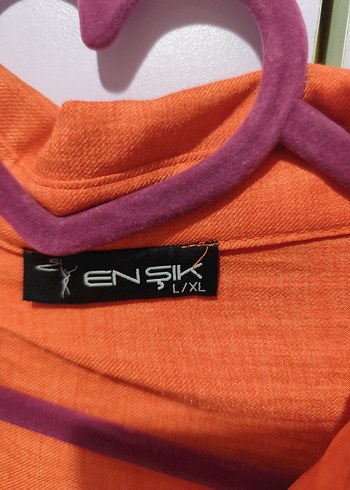 Turuncu Düğmeli Uzun Kollu Keten Gömlek - Görsel 3