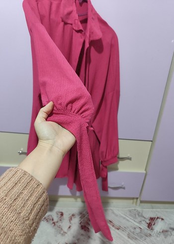 Pembe Keten Uzun Kollu Gömlek - Görsel 2
