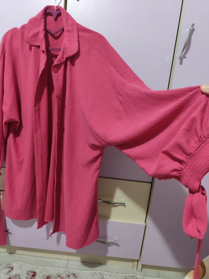 Pembe Keten Uzun Kollu Gömlek - Görsel 3