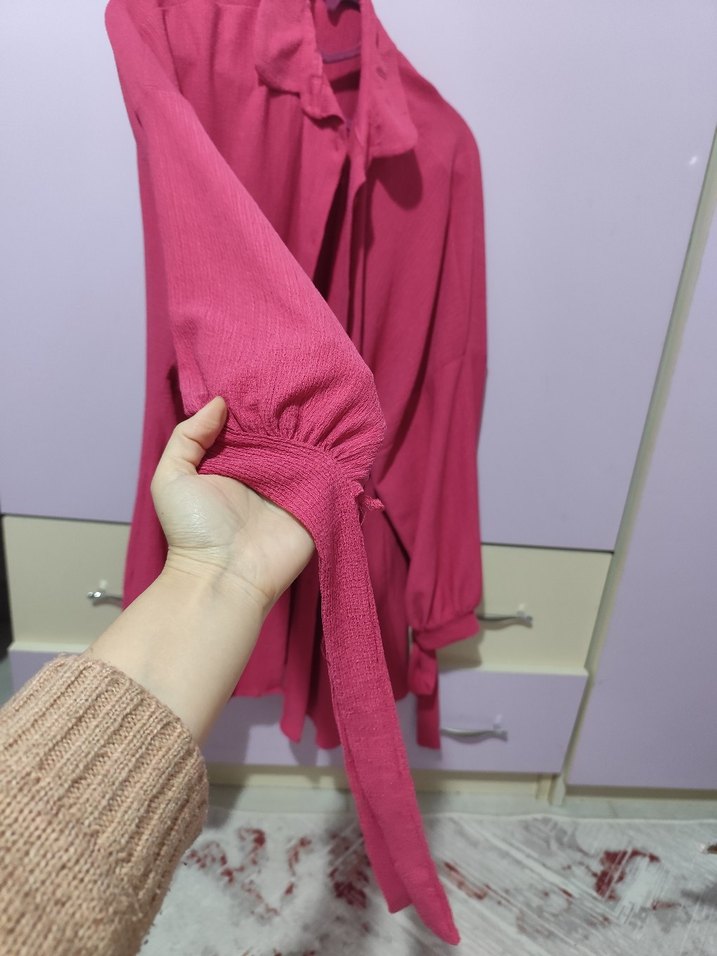 Pembe Keten Uzun Kollu Gömlek - Görsel 2
