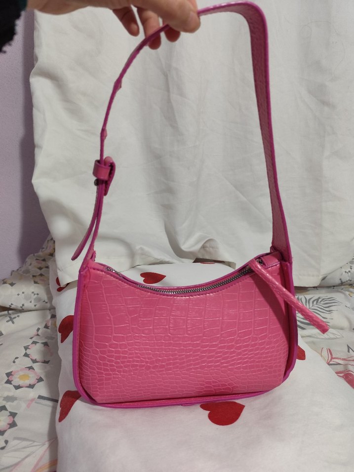 Pembe Deri Yılan Desenli Kadın Çanta - Görsel 5