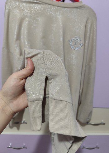 Bej Uzun Kollu Kadın Sweatshirt - Görsel 4