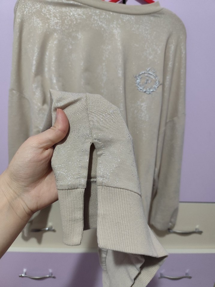 Bej Uzun Kollu Kadın Sweatshirt - Görsel 4