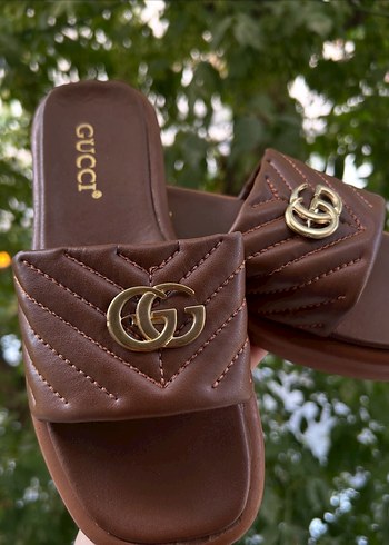 Kahverengi Deri Gucci Kadın Terlik