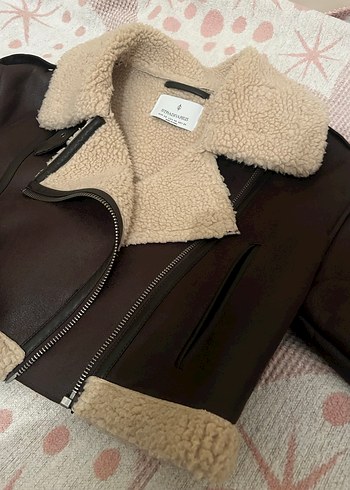 Stradivarius Kahverengi Kürklü Deri Kadın Ceket