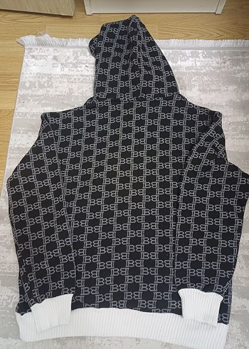 Erkek Siyah Kapüşonlu Örme Sweatshirt - Görsel 2