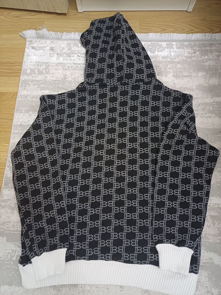 Erkek Siyah Kapüşonlu Örme Sweatshirt - Görsel 2