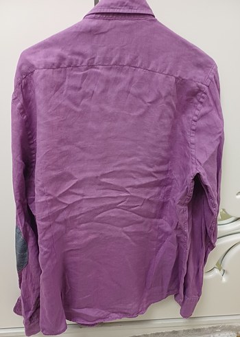 Mor Keten Erkek Gömlek, Düğmeli, Uzun Kollu - Görsel 2