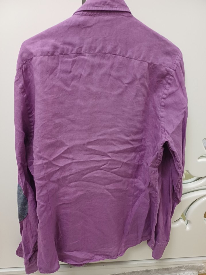 Mor Keten Erkek Gömlek, Düğmeli, Uzun Kollu - Görsel 2