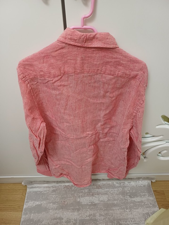 Pembe Keten Düğmeli Erkek Gömlek - Görsel 2