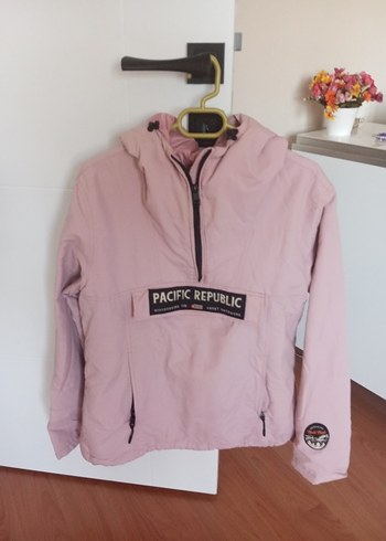 Pembe Kapüşonlu Fermuarlı mont