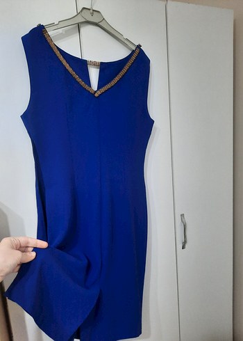 Bershka Mavi V Yakalı Midi Elbise