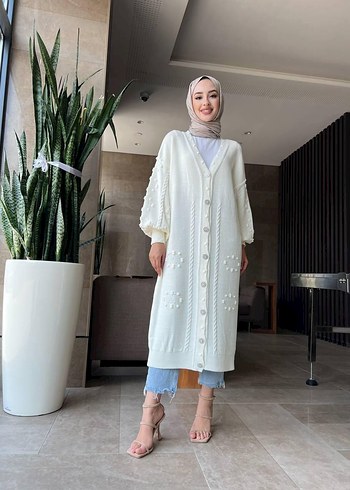 Pembe Uzun Örgü Salaş Hırka - Görsel 3