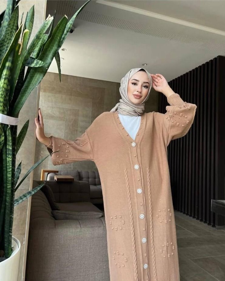 Pembe Uzun Örgü Salaş Hırka - Görsel 2