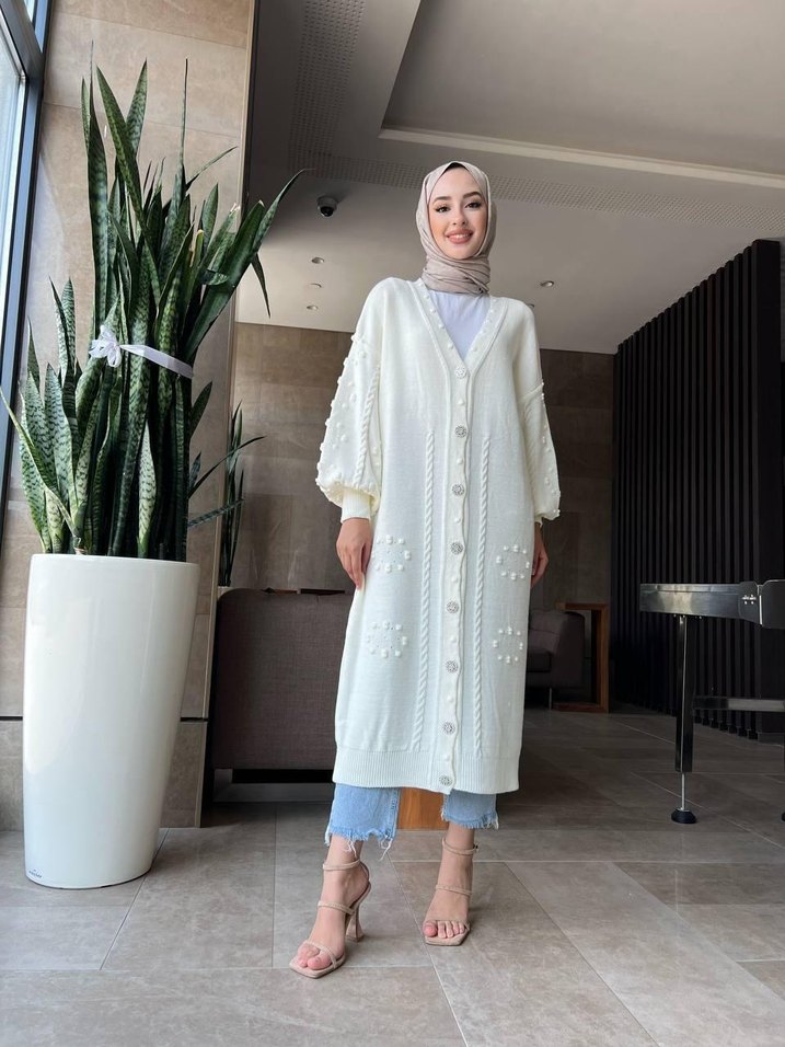 Pembe Uzun Örgü Salaş Hırka - Görsel 3