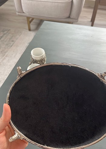 Gri Beyaz Seramik Fincan ve Tepsi Seti - Görsel 5