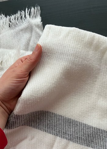 Pamuklu Bohem Tarzı Gri Beyaz Şal - Görsel 2