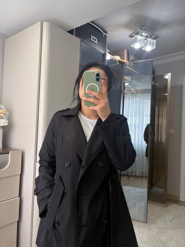 Siyah trençkot - Görsel 4