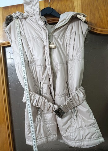 krem Kürklü Kadın Midi Yelek - Görsel 3