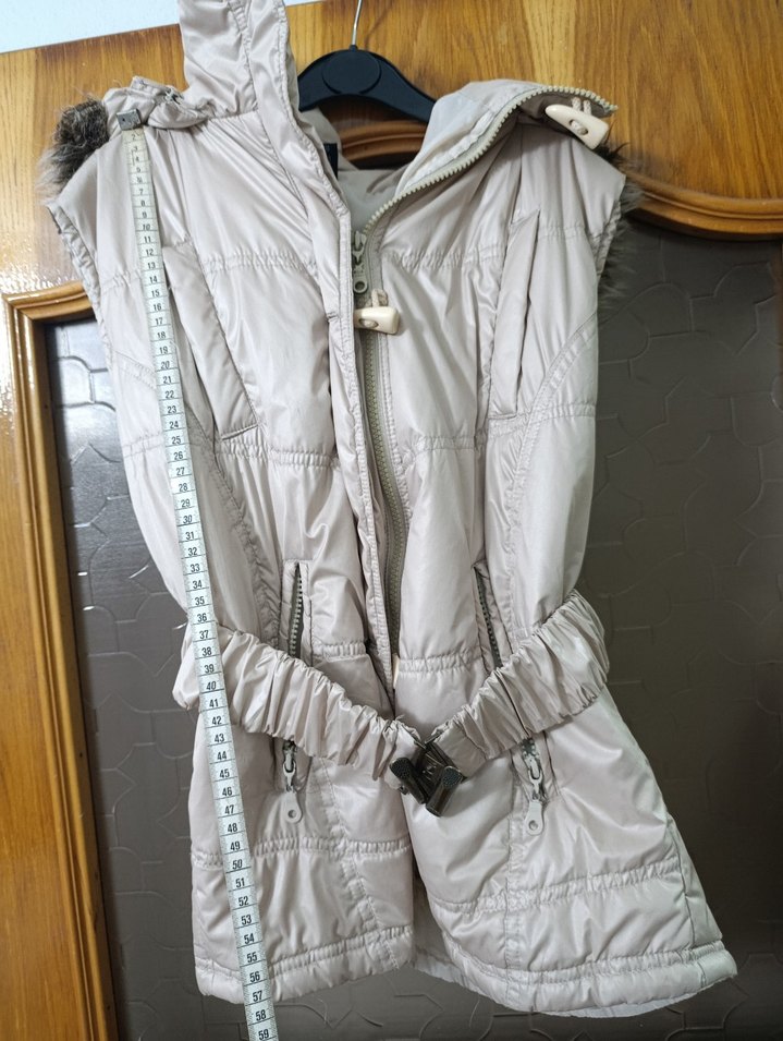 krem Kürklü Kadın Midi Yelek - Görsel 3