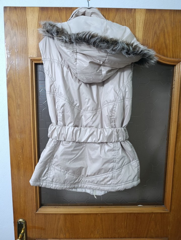 krem Kürklü Kadın Midi Yelek - Görsel 2