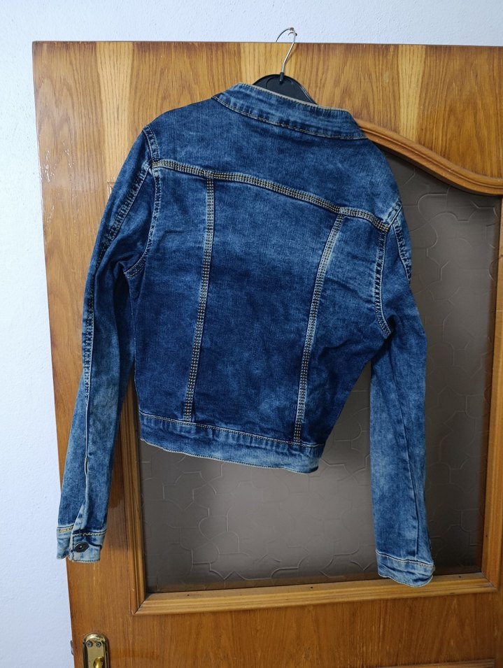 Düğmeli Mavi Kadın Kot Ceket - Görsel 3