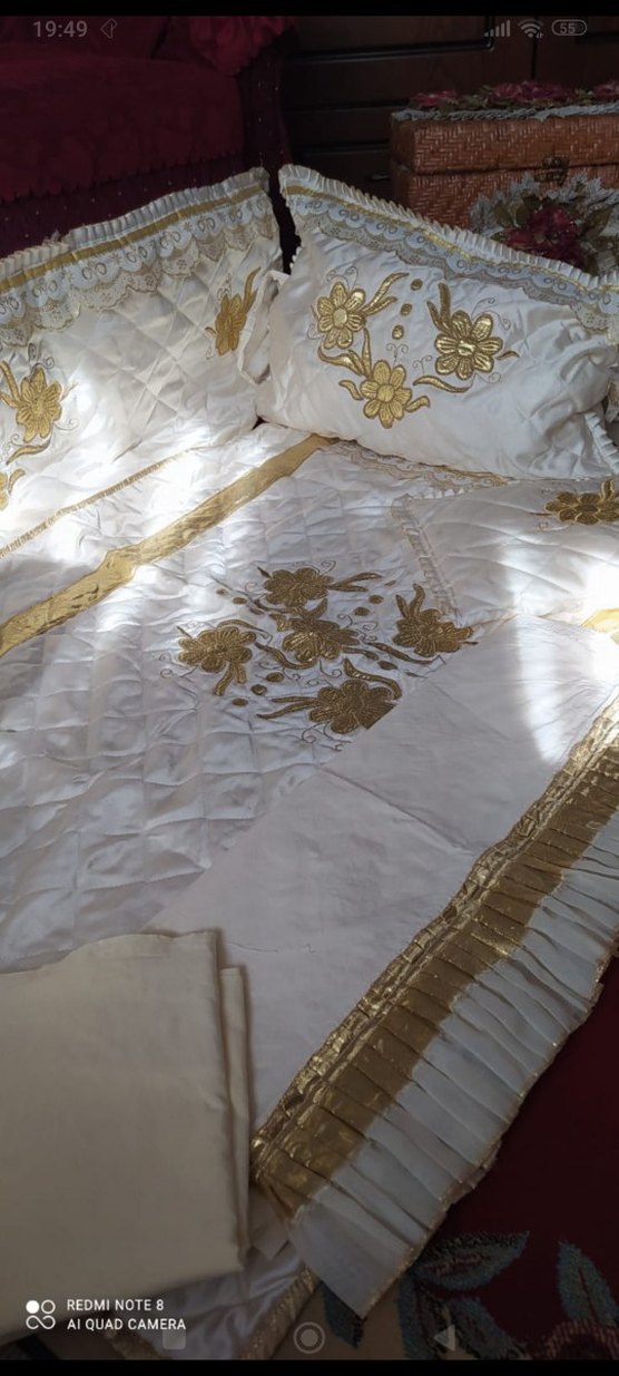 İşlemeli Beyaz Parlak Beşik takımı - Görsel 4