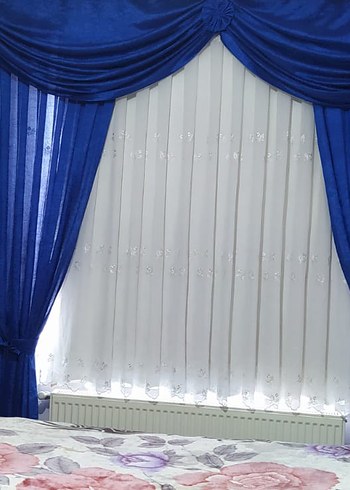 Dantelli Lacivert Yatak Örtüsü ve perde - Görsel 7