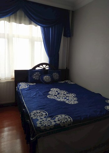 Dantelli Lacivert Yatak Örtüsü ve perde - Görsel 8